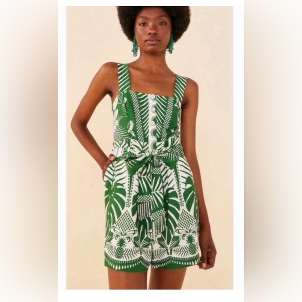 Green Tropical Print romper